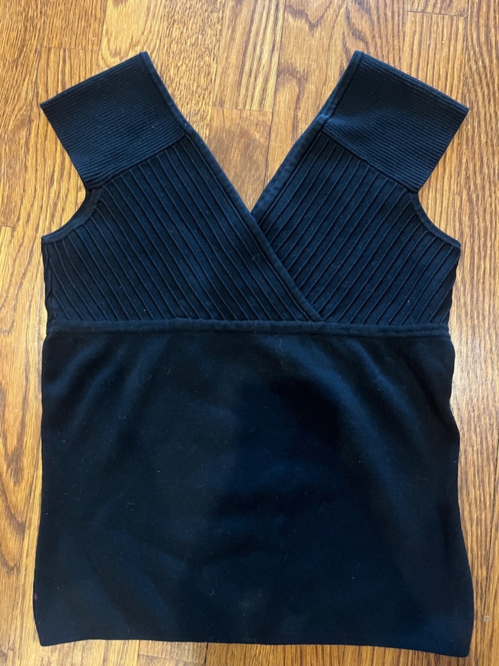 White House Black Market Black Ribbed V-Neck Square-Strap Tank
